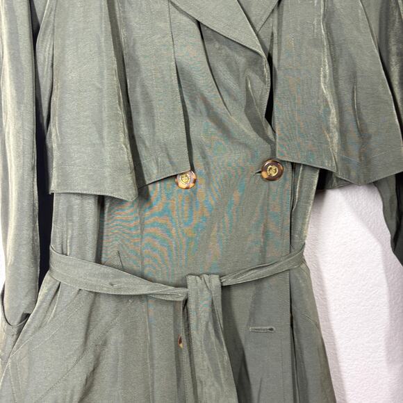 Gallery Petite 10 Double Breasted Trench Coat Olive Green Belted Zip Out NWT - Picture 5 of 15